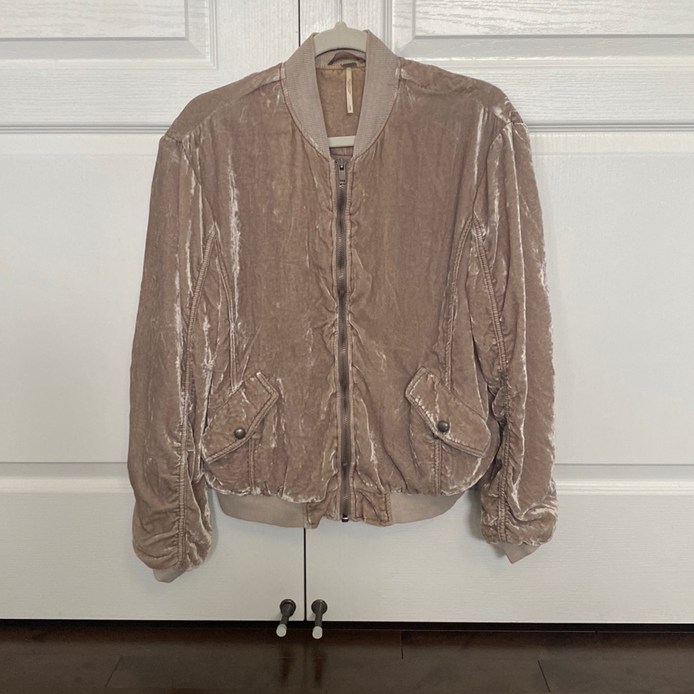 Free People Ruched Velvet Bomber Jacket